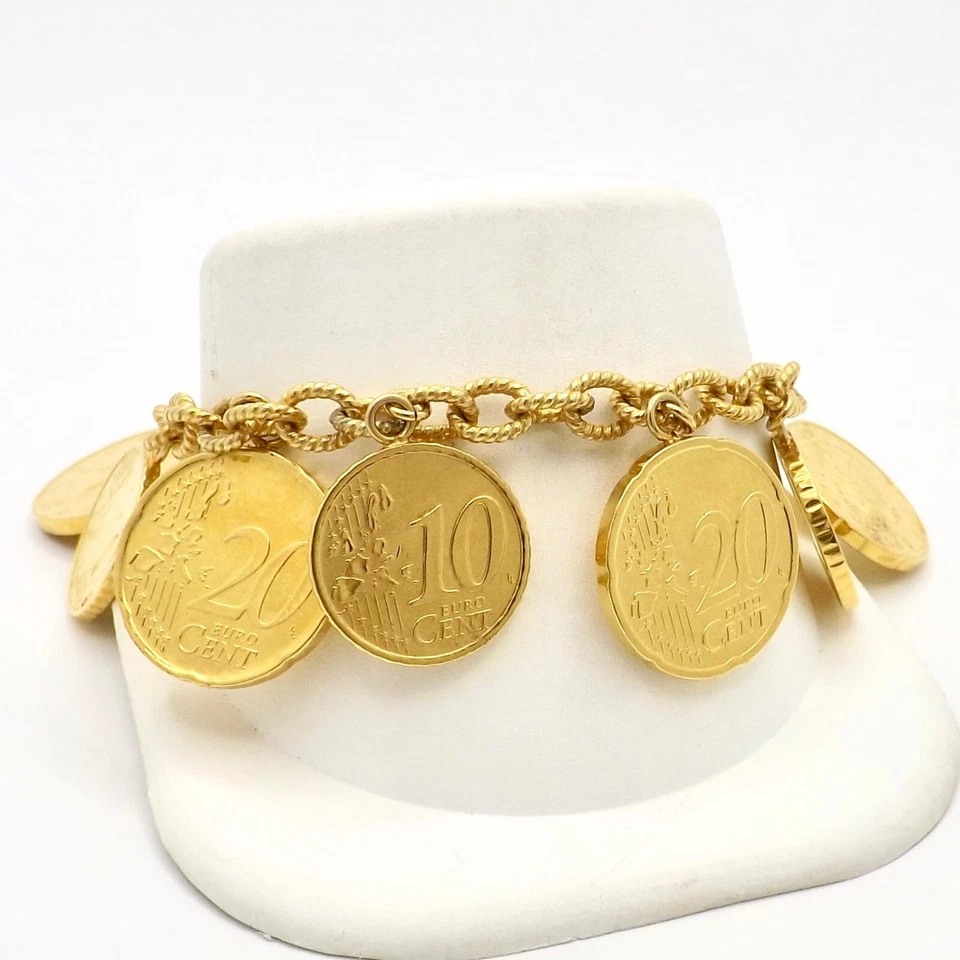 Monedas de Euro Italianas Oro 18K Vermeil Plata de Ley Dije Pulsera Eslabón Veronés Foto 2 de 4
