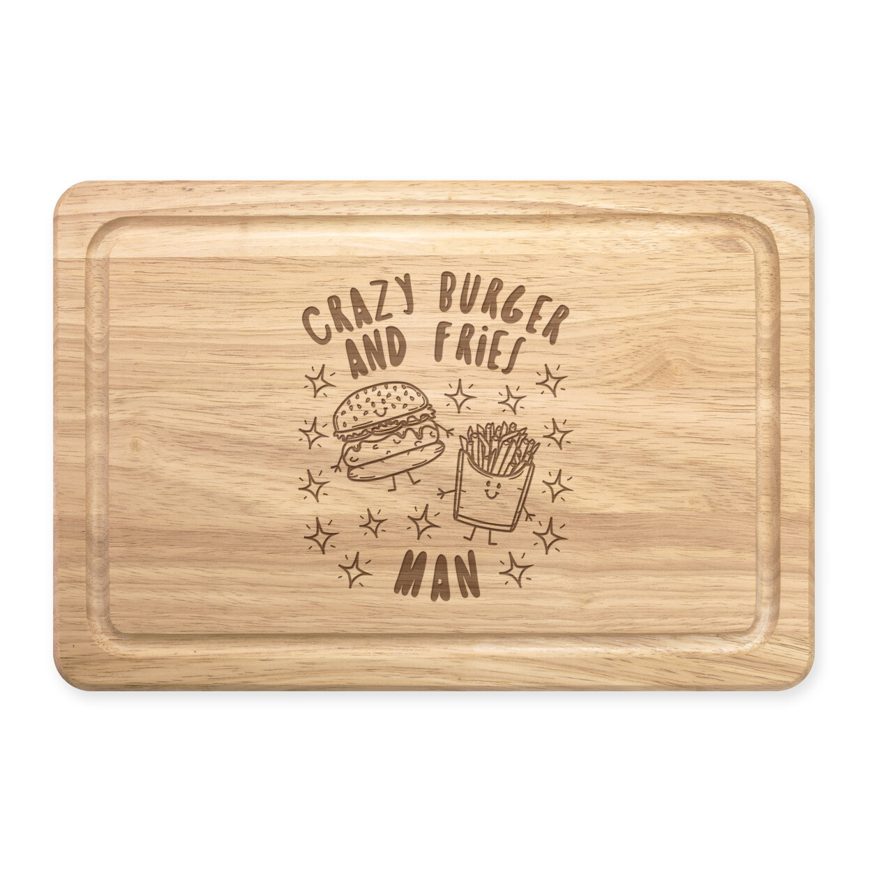 Crazy Burger And Fries Man Stars Rectangular Chopping Board Funny Food Chips