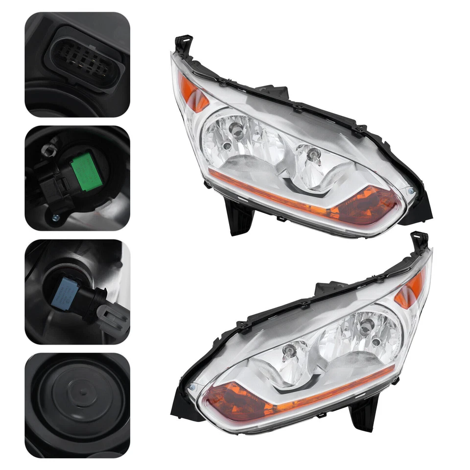Headlight For 2014-2018 Ford Transit Connect Halogen Headlamps w/Bulb Left+Right - Imagem 3 de 4