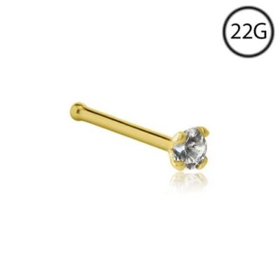 10KT Solid Yellow Gold Nose Bone Ring Stud 2mm Cubic Zirconia 22 Gauge 22G