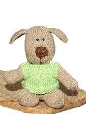Brand New Stuffed Animal Hand Knitted Puppy with Vest Brown Dog Knitted Toy