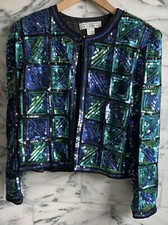 Niteline by Della Roufogali 100 Silk Shell Blue  Green Sequin Jacket Medium