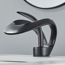 Matte Black Deck Mount Waterfall Bathroom Sink Faucet SIngle Handle Mixer Tap