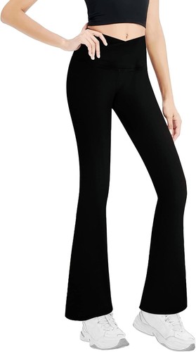 Girls' Leggings Cross Flare Pants Black High Waist Soft 11-12 Years,
