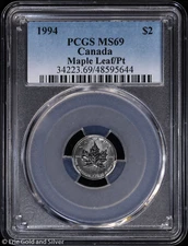 1994 $2 Canada 1/15oz Platinum Maple Leaf PCGS MS 69 | 600 Mintage w/ Box