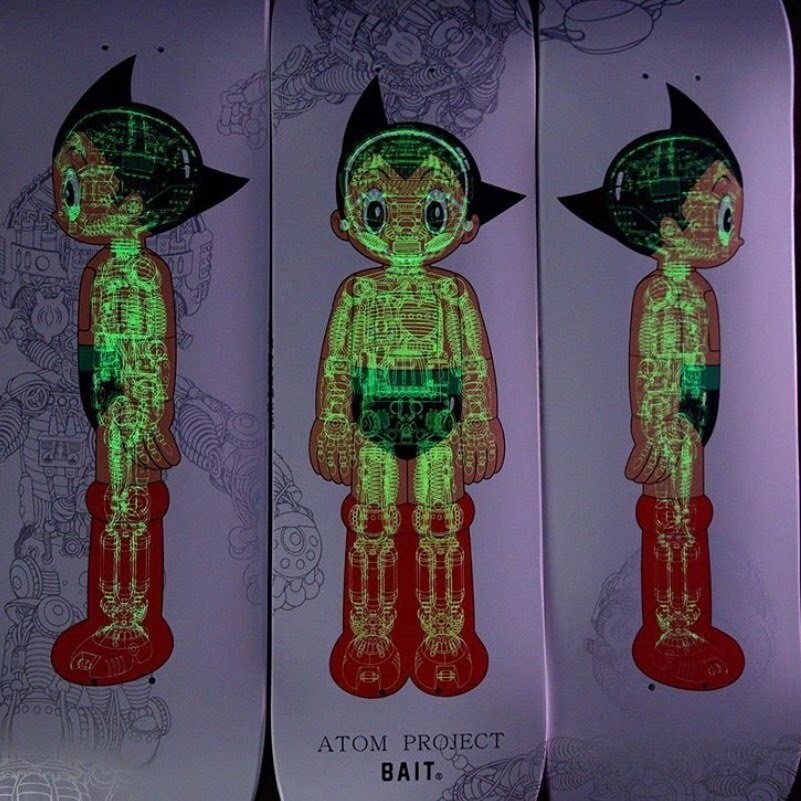 Astro Boy x BAIT Skateboard Skate Deck 3 Piece Set Silver