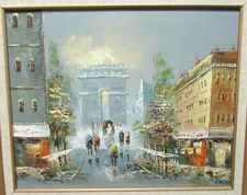 K.POLARY PARIS MARKET STREET SCENE ORIGINAL OIL ON CANVAS PAINTING