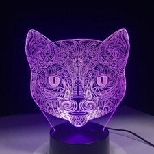 3D Cute Cat Kitty Night Light 7 Color Change LED Desk Lamp Touch Home Decor Gift
