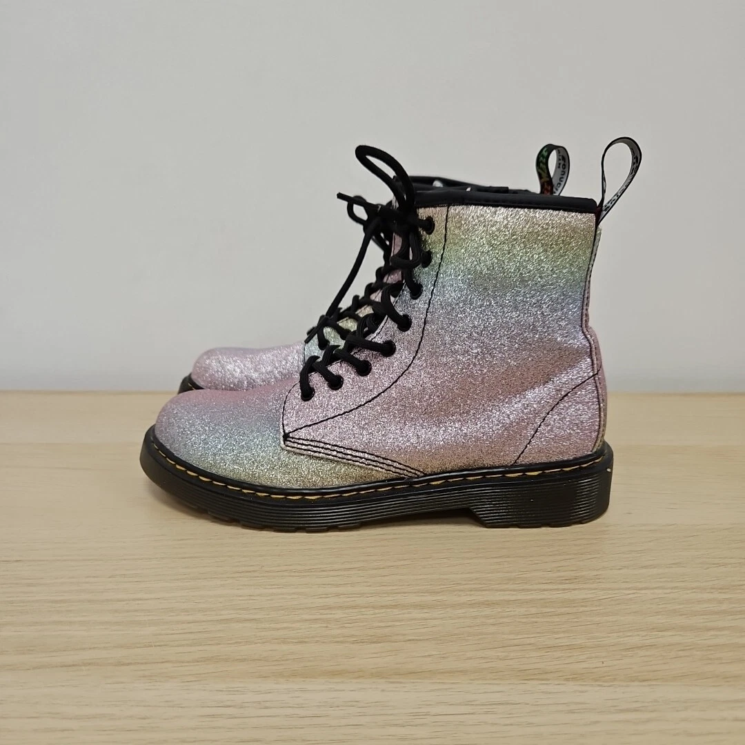 Dr Martens 1460 Youth Rainbow Pink Glitter Rare Ankle Sparkly