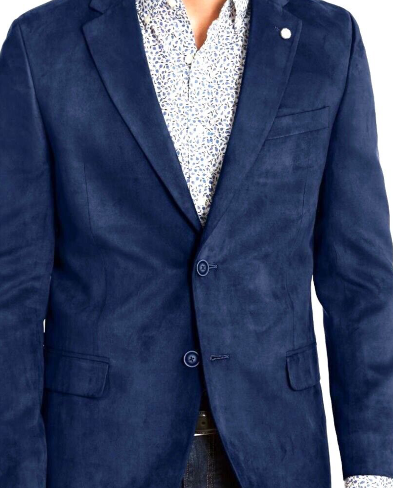 Nautica Men's Blue Modern-Fit Faux-Suede Blazer Suit Sport Coat