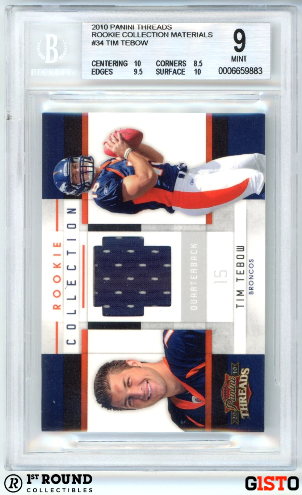 Tim Tebow Panini Threads Rookie Collection #34 Materials Autographs