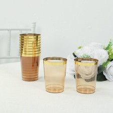 8 oz Plastic AMBER GOLD with GOLD Rim CUPS Disposable Tableware Party Wedding