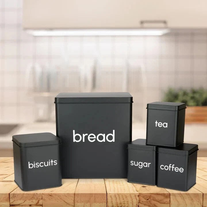 SET OF 5 KITCHEN STORAGE CANISTERS - BLACK SCANDI