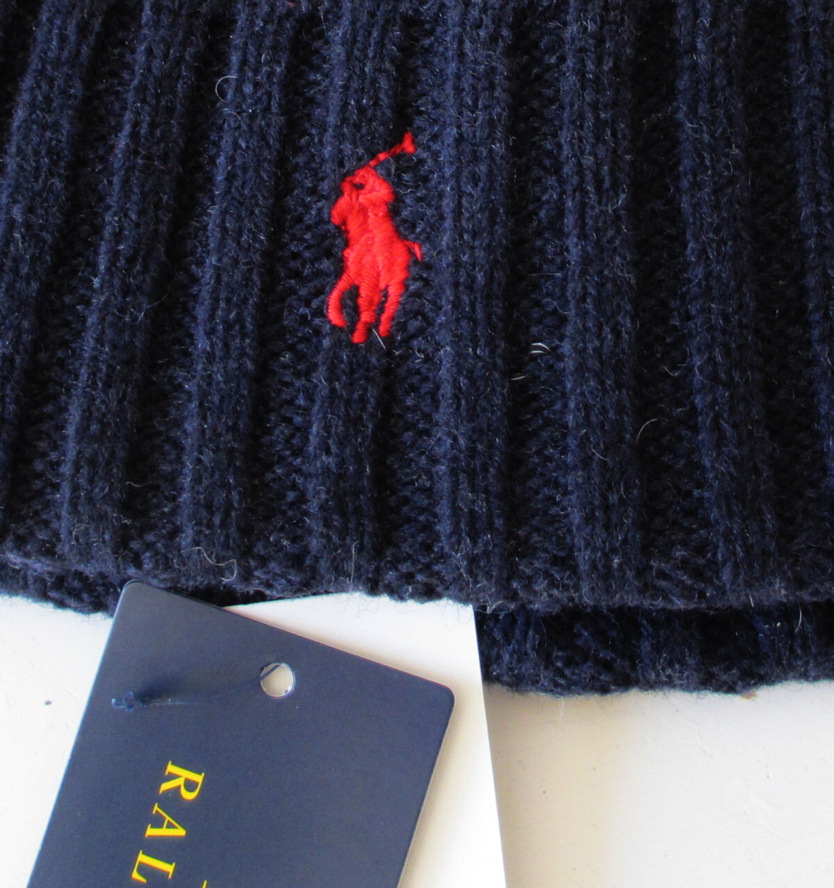 CAPPELLO POLO RALPH LAUREN UOMO MISTO LANA BERRETTO TESCHIO BLU NAVY CON PONY ROSSO PP0054 NUOVO