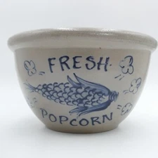 Rowe Pottery Works Popcorn Bowl 9x5 inch Hand Painted Salt Glazed 2005 VTG