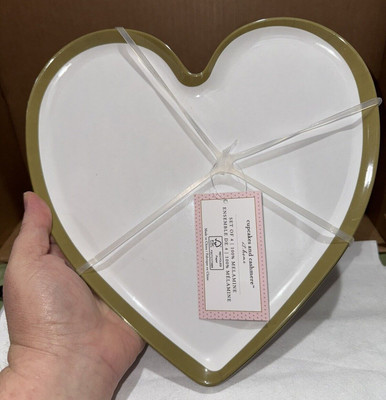 New Listing4 pk Cupcakes & Cashmere Valentine Gold Trim Heart Dinner Plates 9.5 