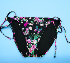 Victorias Secret Large Black Floral Side Tie Brazilian Cheeky Bikini Bottom Swim