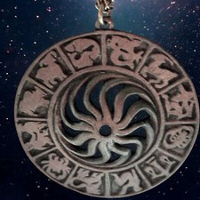 Vintage 12 Zodiac Signs Celestial Sun Necklace Pewter Astrology Myth 28 L20
