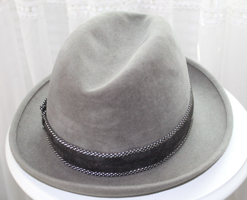 Banda negra fieltro lana gris Royal Stetson clásica Fedora vintage 6 7/8 - Imagen 7 de 13