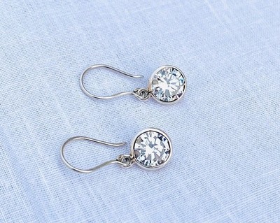 1.5 TCW Round Cut Bezel Moissanite Wedding Earring 14K White Gold Plated For Her