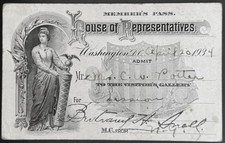 1934 United States House of Representatives Visitor's Gallery Pass