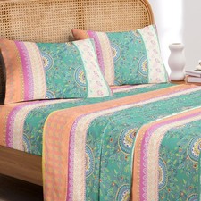 - Boho Bed Sheets, 4-Piece Set, Bohemian Chic Medallion Colorful Hippie Aesth...