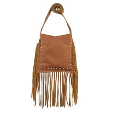American West Womens Fringed Cowgirl 10in Natural Tan Leather Crossbody Bag OS