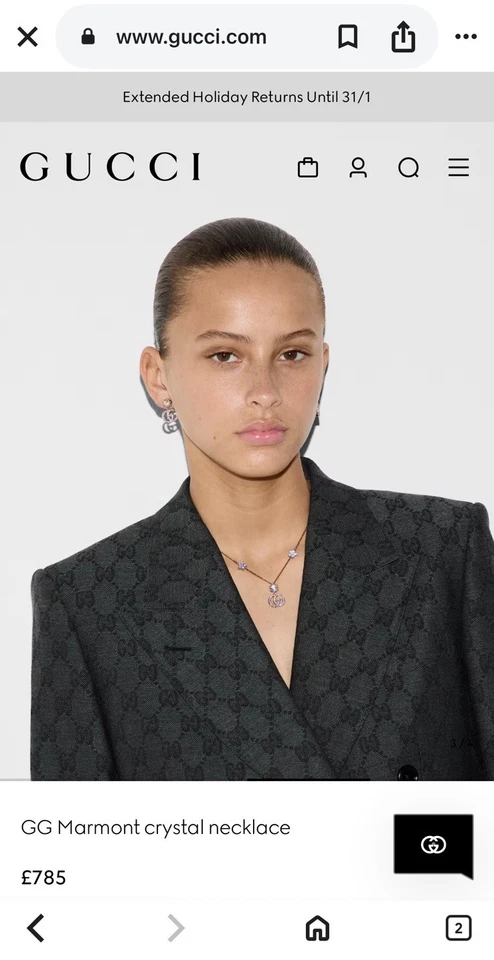 Gucci Marmont Aurora Borealis Crystal Aged Gold Tone Floral Chain Necklace $910 - Image 2 of 4