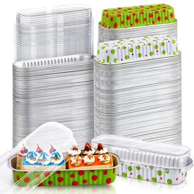 Ziliny 200 Pcs Christmas Aluminum Foil Mini Loaf Pans with Lids 6.7 oz Christ...