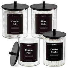 Glass Qtip Holder Dispenser Set - 15oz 10oz Cotton Swab Holder with Black W...