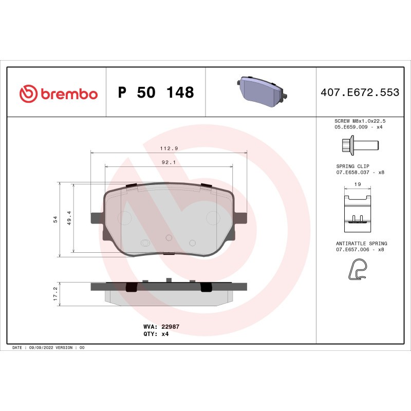 BREMBO P 50 148 Brake Pads Set Rear for Mercedes A CLA B GLA GLB EQA EQB