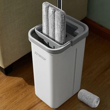 Microfiber Flat Mop and Bucket Set - Hands-Free Wringer for Home Floor Cleaning