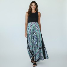 Eliza J Sleeveless Scarf Print Back Key-hole Combo Maxi Dress Size Petite 10