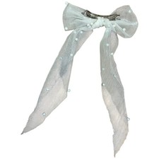 White Pearl Tulle Bow Hair Clip Bridal Wedding Party Hair Accessory