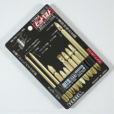 VESSEL BW-15 Gold Driver Bit Set JIS +1 +2 +3 -6 10pcs Holder Screwdriver Drill