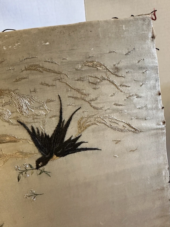 "Antiguo arte de pared pintura bordada de seda árbol de la vida asiático raro 20""x15""" Foto 3 de 4