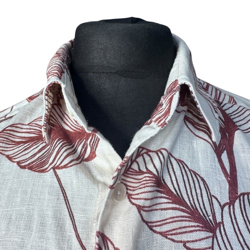 TED BAKER Shirt Mens 3 Fits as MEDIUM (38") Short Sleeve Linen Cream - Picture 3 of 12