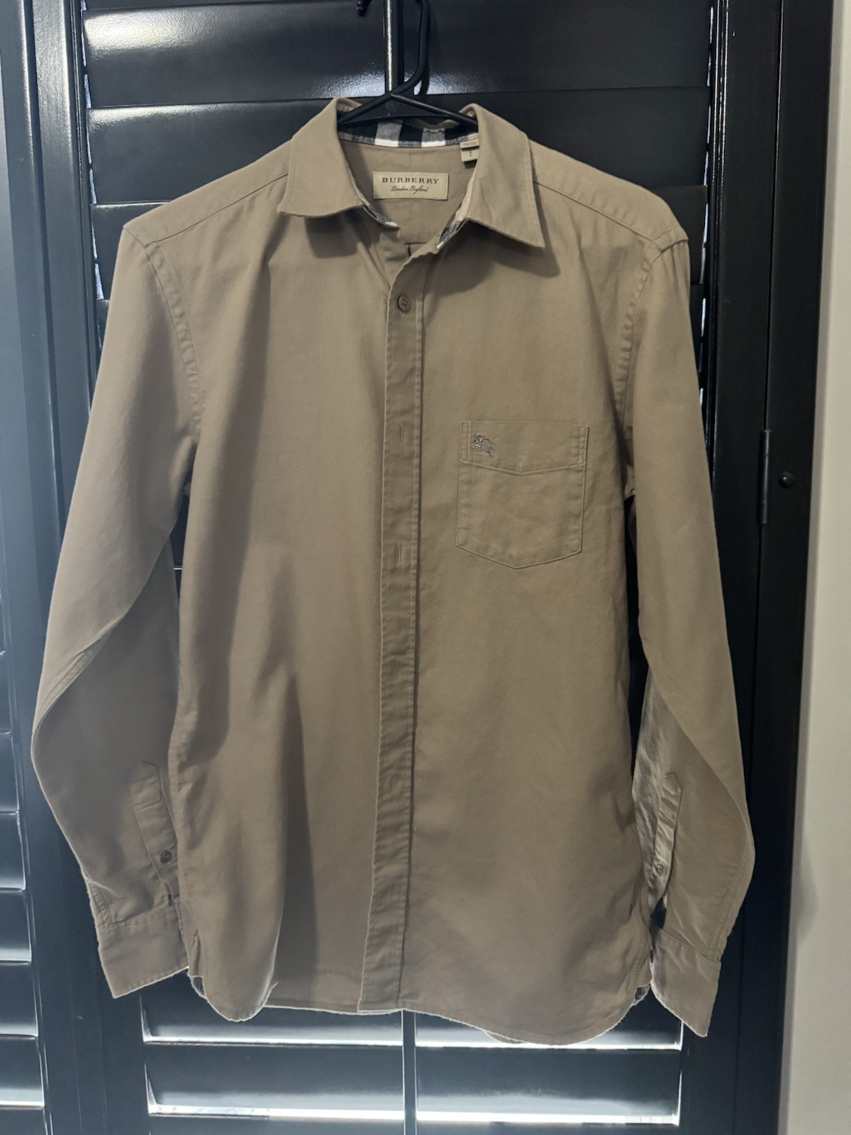 BURBERRY Tan Beige Slim Fit Mens Oxford Cotton Shirt