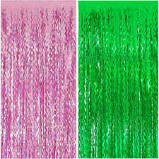 2 Pack Pink Green Wavy Backdrop Curtain Birthday Decorations