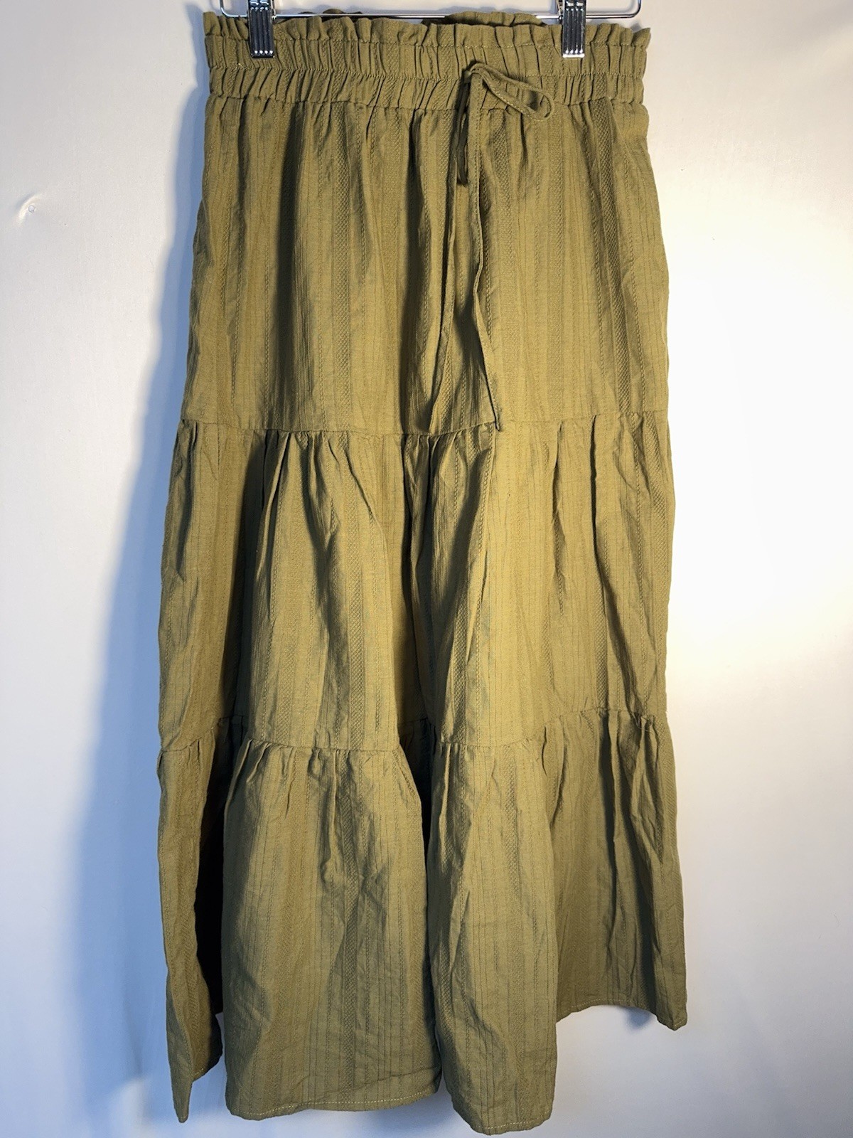 Cider Boho Tiered Maxi Skirt Olive Green Elastic Waist NWT Flowy