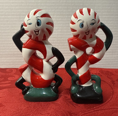 VERY RARE Shiny Bright Peppermint People Salt & Pepper Shakers Christopher Radko
