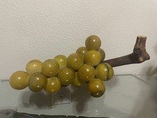 Vintage MCM Hand Painted Italian Alabaster Stone Fruit Grape Cluster w/ Stem