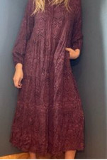 Women's Printed Long Sleeve Tiered Dress - a New Day Purple Paisly Medium