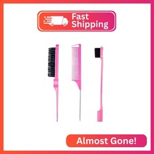 3 Pieces Hair Styling Comb Set Teasing Brush Rat Tail Comb Edge Brush for Edge B
