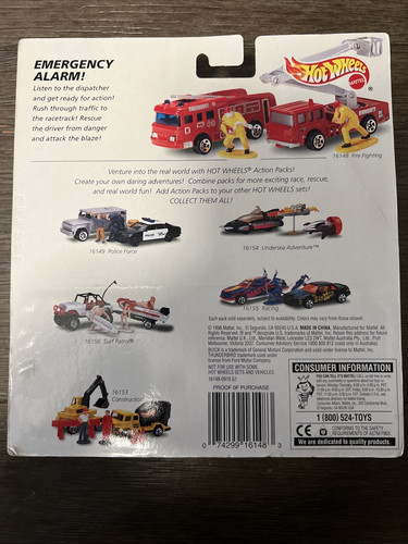 Hot Wheels ACTION PACK FIRE FIGHTING 1996 SET Emergency Alarm! Brand New #16148 - Picture 2 of 5