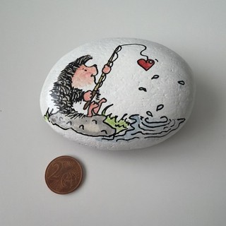 Handbemalter Naturstein Geschenk Deko Haus Garten Balkon Igel Herbst Angeln Herz