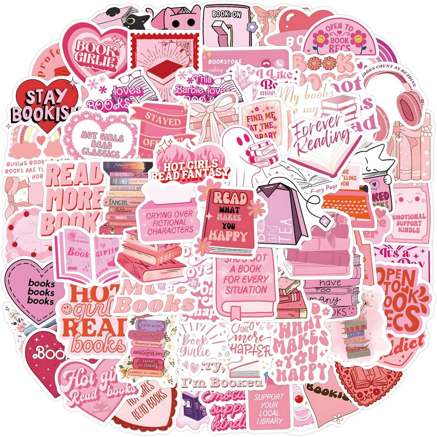 Zoruam Bookish Pink Cartoon Waterproof Reusable Stickers, 120pcs for Kindle, Sc