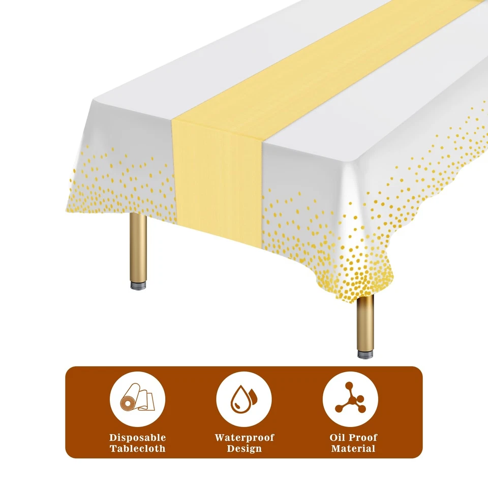 10 Packs Plastic Table Cloth Disposable and Satin Table Runner, White Disposa... - Image 4 of 4