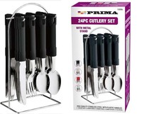 24 PCS CUTLERY SET STAINLESS STEEL WITH STAND USE FOR KITCHEN HOME DISWASH Black