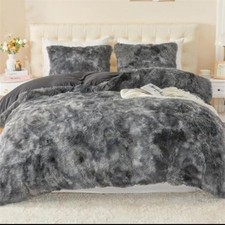 Faux Fur King Duvet Cover Set With 2 Pillowcases Soft Plush Gray Bedding